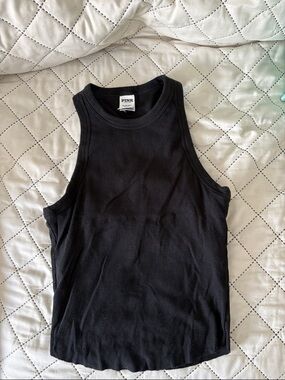PINK Victoria's Secret Black Ribbed High-Neck Muscle Tank